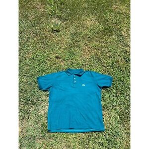 Lacoste Polo Shirt Mens XL Teal Blue Button Crocodile Cotton Preppy